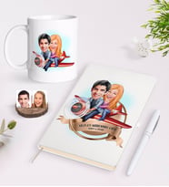 BK Gift Kişiye Özel Yılın En Mükemmel Çifti Karikatürlü Beyaz Defter Kalem ve Kupa Seti-11 (Model 1)