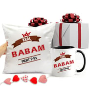 Babaya Hediyelik Siyah Kupa Bardak ve Yastık (Siyah - Beyaz)
