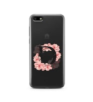 Pembe Çiçekli Harf Tasarım Süper Şeffaf Silikon Telefon Kılıfı Huawei Y5 2018 D-