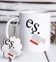 BK Gift Kişiye Özel Eş Anlamı Beyaz Kupa ve Anahtarlık Hediye Seti (Model 1)