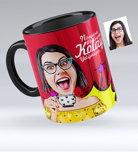 BK Gift Kişiye Özel Bayan Karikatürlü Siyah Kupa Bardak  6