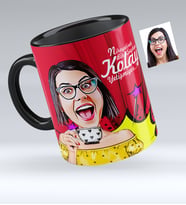 BK Gift Kişiye Özel Bayan Karikatürlü Siyah Kupa Bardak  6