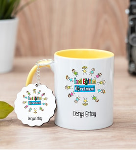Özel Eğitim Öğretmeni Sarı Kupa Bardak Ve Anahtarlık Set