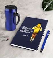 BK Gift Kişiye Özel Babam Bildiğim Tek Kahraman Lacivert Defter Kalem Termos Mug Seti (Model 1)