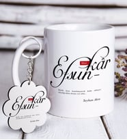 BK Gift Kişiye Özel Mânâ Efsunkâr Beyaz Kupa ve Anahtarlık Hediye Seti (Model 1)
