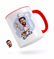 BK Gift Kişiye Özel Erkek Chef Karikatürlü Kırmızı Kupa Bardak-1