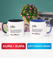İkili Yâr Sevgililer Günü Hediyesi Kupa Bardak Siyah Lacivert