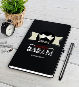 BK Gift Kişiye Özel Benim Yakışıklı Babam Siyah Defter Kalem Seti