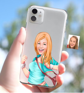 BK Gift Kişiye Özel Kadın Karikatürlü iPhone 11 İnce Şeffaf Silikon Telefon Kapağı-52 (Beyaz)
