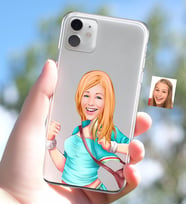 BK Gift Kişiye Özel Kadın Karikatürlü iPhone 11 İnce Şeffaf Silikon Telefon Kapağı-52 (Beyaz)
