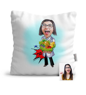 BK Gift Kişiye Özel Bayan Diyetisyen Karikatür  Yastık  1