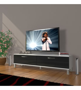 Decoraktiv Eko 140 Slm Std Krom Ayaklı Tv Ünitesi Tv Sehpası (Beyaz-Siyah)