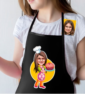 BK Gift Kişiye Özel Küçük Şef Karikatürlü Kız Çocuk Siyah Mutfak Önlüğü-8