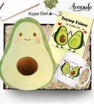 Kişiye Özel Avakado Yastık & Avokado Kupa & Defter Kutulu Hediye Seti