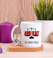 Avukat Ahşap Altlıklı Beyaz Kupa Bardak