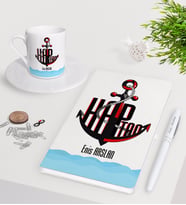 BK Gift Kişiye Özel Kaptan Beyaz Defter Kalem Türk Kahvesi Fincanı Seti-5 (Model 1)