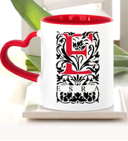 BK Gift Kişiye Özel E Harfi Kırmızı Kalpli Kupa Bardak Model 2