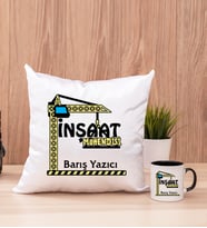 İnşaat Mühendisi Kare Yastık ve Siyah Kupa Bardak