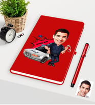 BK Gift Kişiye Özel Bay Trafik Polisi Karikatürlü Kırmızı Defter Kalem Seti - 1