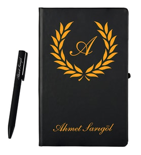 Kişiye Özel Hazırlanmış Siyah Defter ve Kalem Hediye Seti