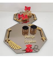 Söz Tepsisi ve Damat Kahvesi Seti Petek Model Gold Renk