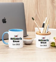 Matematik Öğretmeni Mavi Kupa Bardak Ve Kalemlik Hediye Seti