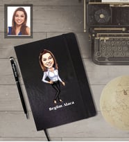 Kişiye Özel Öğretmen KarikatürlüSiyah Defter Kalem Hediye Seti  Bayan-10