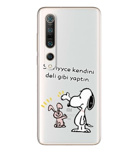 Snoopy Tasarımlı Süper Şeffaf Silikon Telefon Kılıfı Xiomai Mi10- Mi 10 Pro
