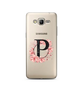 Pembe Çiçekli Harf Tasarım Süper Şeffaf Silikon Telefon Kılıfı Samsung Grand Pri