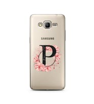 Pembe Çiçekli Harf Tasarım Süper Şeffaf Silikon Telefon Kılıfı Samsung Grand Pri