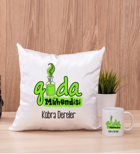 Gıda Mühendisi Kare Yastık ve Beyaz Kupa Bardak