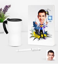 BK Gift Kişiye Özel Bay Diş Hekimi Karikatürlü Beyaz Defter Kalem ve Termos Mug Seti - 1 (Model 1)