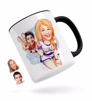 BK Gift Kişiye Özel Sevgililer Karikatürlü Siyah Kupa Bardak-30