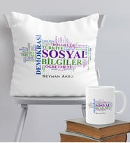 BK Gift Kişiye Özel Sosyal Bilgiler Öğretmeni Temalı Yastık Kupa Seti - 1