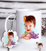 BK Gift Kişiye Özel Bebek Karikatürlü Beyaz Kupa ve Anahtarlık Hediye Seti-2 (Model 1)