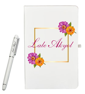 Kişiye Özel Şık Tasarımlı Hediye Beyaz Defter Ve Roller Kalem Seti