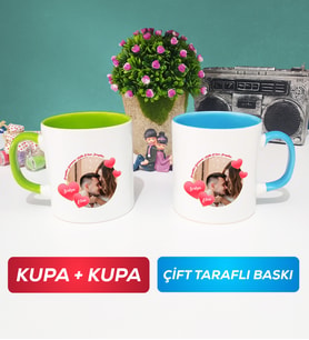 İkili Sevgiliye Sevgililer Günü Hediyesi 8 Kupa Bardak Yeşil Mavi