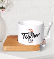 BK Gift Kişiye Özel En İyi Öğretmen Ahşap Altlıklı Seramik Fincan-13 (Beyaz)