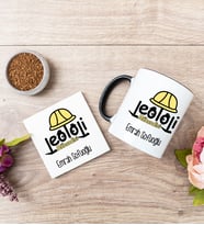Jeoloji Mühendisi Siyah Kupa Bardak Ve Bardak Altlığı Seti