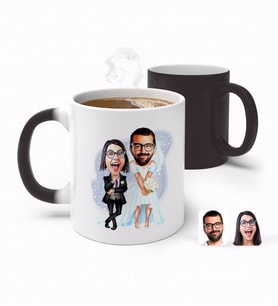 BK Gift Kişiye Özel Sevgililer Karikatürlü Sihirli Kupa Bardak-16 (Beyaz)