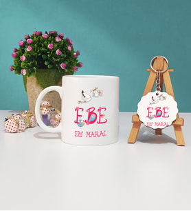 Ebe Hediye Kupa Bardak ve Ahşap Anahtarlık Hediye Seti