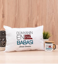 Dünyanın En İyi Babası Dikdörtgen Yastık ve Siyah Kupa Bardak