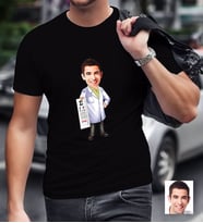 BK Gift Kişiye Özel Bay Göz Doktoru Karikatürlü Siyah T-Shirt