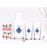 BK Gift Kişiye Özel Renkli Baskılı Trabzon Tasarımlı Turistik İkili Rakı Bardağı Karaf ve Cep Kitabı Hediye Seti-1 (Model 1)