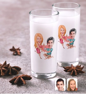 BK Gift Kişiye Özel Renkli Baskılı Sevgililer Karikatürlü İkili Rakı Bardağı Seti-19 (Beyaz)