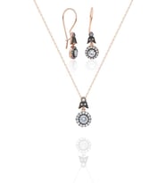 Roz Gümüş Elmas Montörlü Bayan Küpe ve Kolye Ucu SET-383 (Rose)