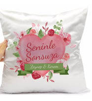 Sevgililer Gününe Özel Seninle Sonsuza Yazılı İsimli Yastık (Beyaz)