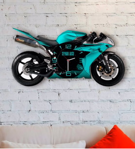 BK Gift Kişiye Özel Motosiklet Tasarımlı Ahşap Duvar Saati-3 (Beyaz)