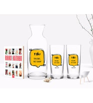 BK Gift Kişiye Özel Renkli Baskılı Haydi Abbas Vakit Tamam Tasarımlı İkili Rakı Bardağı Karaf ve Cep Kitabı Hediye Seti-1 (Model 1)