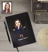 Kişiye Özel Öğretmen KarikatürlüSiyah Defter Kalem Hediye Seti  Bayan-4